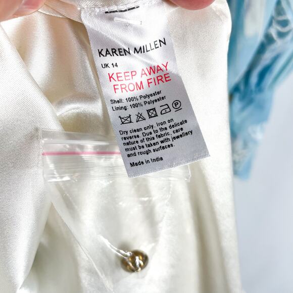 Karen Millen Paisley Lace Cutwork Dress Blue Mini Long Sleeve Sz 10 US - Picture 15 of 15